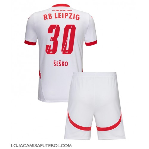 Camisa de Futebol RB Leipzig Benjamin Sesko #30 Equipamento Principal Infantil 2024-25 Manga Curta (+ Calças curtas)